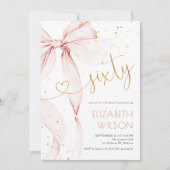 Pink Bow 60th Birthday Invitation Kaart (Voorkant)