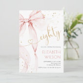 Pink Bow 80th Birthday Invitation Kaart (Staand voorkant)