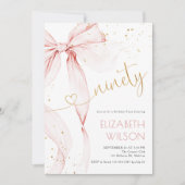 Pink Bow 90th Birthday Invitation Kaart (Voorkant)