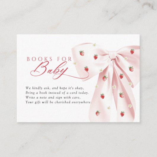 Pink Bow Aardbeien Baby shower Boeken voor Baby Informatiekaartje (Voorkant)