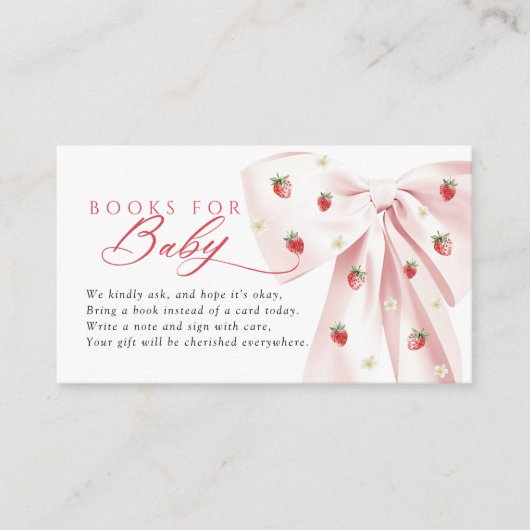 Pink Bow Aardbeien Baby shower Boeken voor Baby Informatiekaartje (Voorkant)