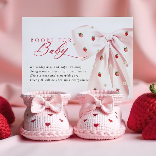 Pink Bow Aardbeien Baby shower Boeken voor Baby Informatiekaartje
