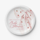 Pink Bow Aardbeien Baby shower Papieren Bordje (Voorkant)