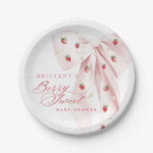 Pink Bow Aardbeien Baby shower Papieren Bordje (Voorkant)