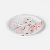 Pink Bow Aardbeien Baby shower Papieren Bordje (Gekanteld)