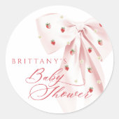 Pink Bow Aardbeien Baby shower Ronde Sticker (Voorkant)
