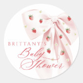 Pink Bow Aardbeien Baby shower Ronde Sticker (Voorkant)