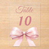 Pink bow acrylic table number sign acryl uitnodigingen (Voorkant)
