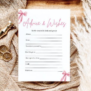 Pink Bow Advies en Wensen Vrijgezellenfeest Game Kaart