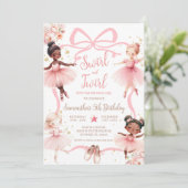 Pink Bow Afro-Amerikaanse Ballerina Tutu Verjaarda Kaart (Staand voorkant)