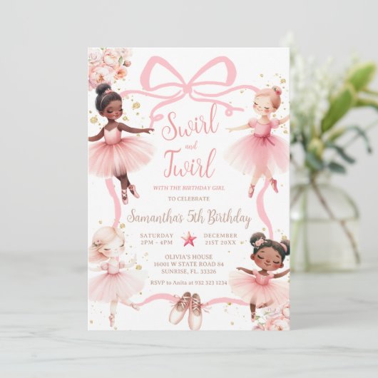 Pink Bow Afro-Amerikaanse Ballerina Tutu Verjaarda Kaart (Staand voorkant)