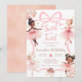 Pink Bow Afro-Amerikaanse Ballerina Tutu Verjaarda Kaart (Voorkant / Achterkant)