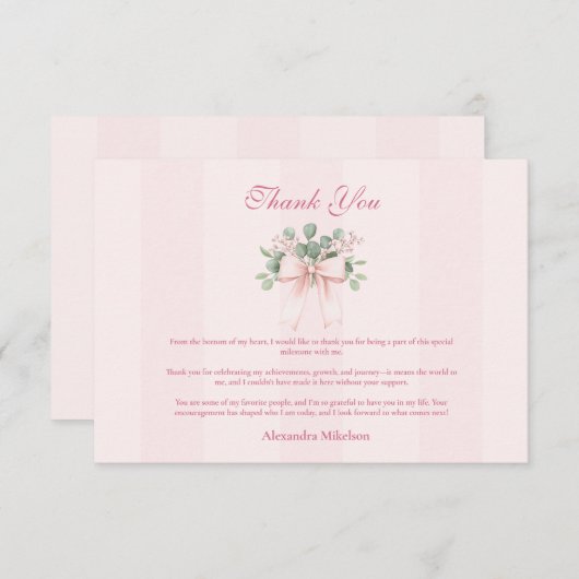 Pink Bow Afstudeerder Bedankkaart (Voorkant / Achterkant)
