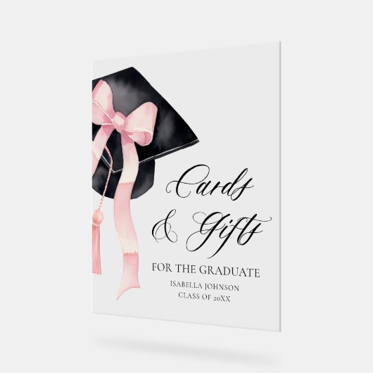 Pink Bow Afstudeerder Party Afstuderen Kaarten en  Acryl Bord (Hoek)