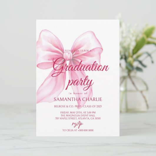 Pink Bow-Afstuderen Kaart (Staand voorkant)