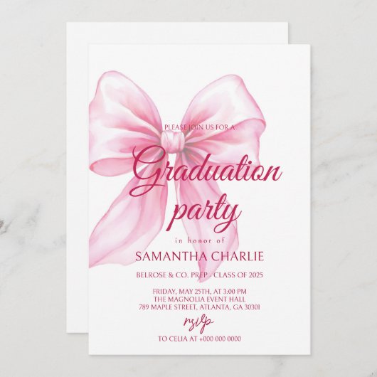 Pink Bow-Afstuderen Kaart (Voorkant / Achterkant)