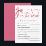 Pink Bow Alle ogen op de bruid Vrijgezellenfeest s Kaart<br><div class="desc">Leg de schijnwerpers op en vier de aanstaande bruid met onze Pink Bow She's Tying the Knot All Eyes On The Bride Vrijgezellenfeest Game. Gasten zullen deelnemen aan een reeks van uitdagingen en vragen die zich rond de bruid concentreren, het aanwakkeren van lachen en oprechte momenten. Met zijn charmante roze...</div>