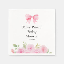 Pink Bow and Floral Baby Shower Servet