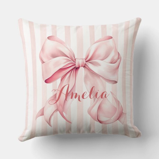 Pink Bow and Stripes Personalized Kussen (Achterkant)