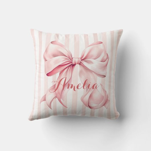 Pink Bow and Stripes Personalized Kussen (Achterkant)