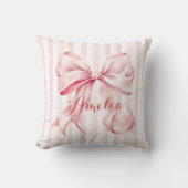 Pink Bow and Stripes Personalized Kussen (Voorkant)