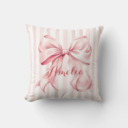 Pink Bow and Stripes Personalized Kussen (Voorkant)
