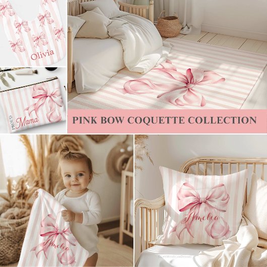 Pink Bow and Stripes Personalized Kussen