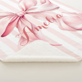 Pink Bow and Stripes Personalized Sherpa Deken (3/4)