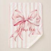 Pink Bow and Stripes Personalized Sherpa Deken (Voorkant)