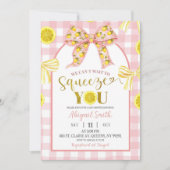 Pink Bow and Yellow Lemon Baby Shower Invitation Kaart (Voorkant)