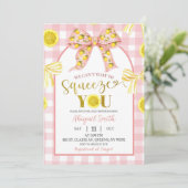 Pink Bow and Yellow Lemon Baby Shower Invitation Kaart (Staand voorkant)