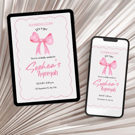 Pink Bow Aqiqah uitnodiging
