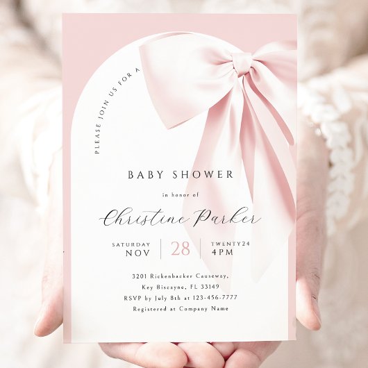 Pink Bow Arch Baby shower Uitnodiging