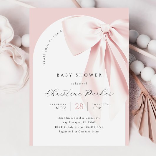 Pink Bow Arch Baby shower Uitnodiging