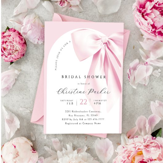 Pink Bow Arch Bruids Douche Uitnodiging