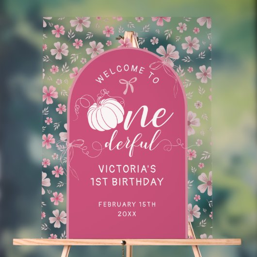 PINK BOW & ARCH FALL PUMPKIN FLOWERS BIRTHDAY ACRYL BORD (Neutraal)
