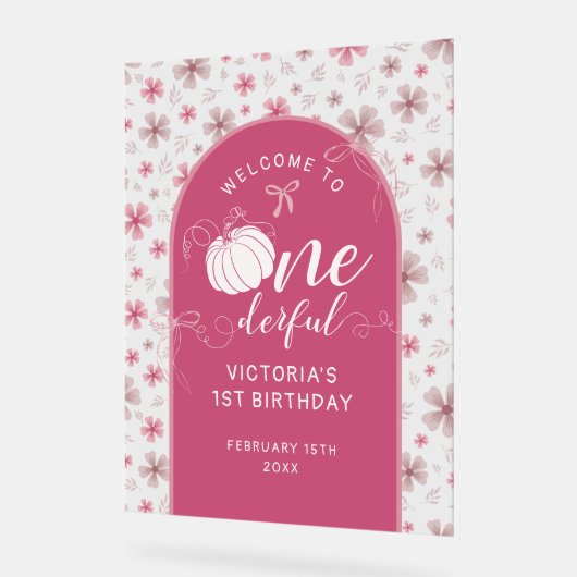 PINK BOW & ARCH FALL PUMPKIN FLOWERS BIRTHDAY ACRYL BORD (Hoek)