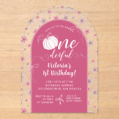 PINK BOW & ARCH FALL PUMPKIN FLOWERS BIRTHDAY ACRYL UITNODIGINGEN (Voorkant)