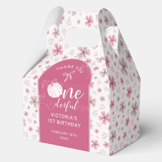 PINK BOW & ARCH FALL PUMPKIN FLOWERS BIRTHDAY BEDANKDOOSJES (Voorkant)