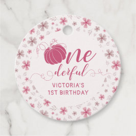 PINK BOW & ARCH FALL PUMPKIN FLOWERS BIRTHDAY BEDANKJES LABELS