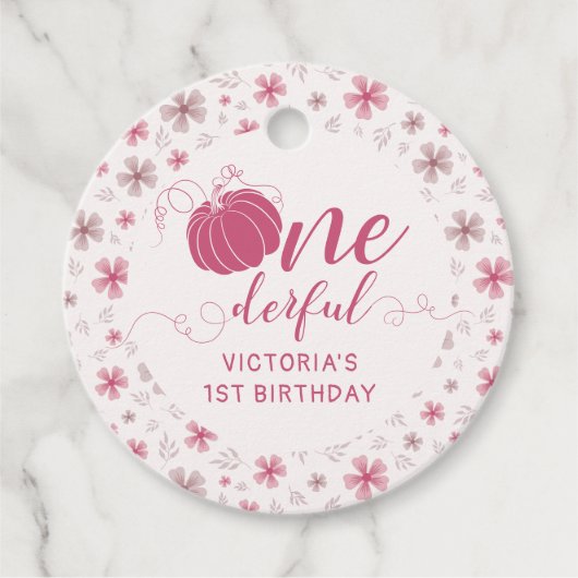 PINK BOW & ARCH FALL PUMPKIN FLOWERS BIRTHDAY BEDANKJES LABELS (Voorkant)