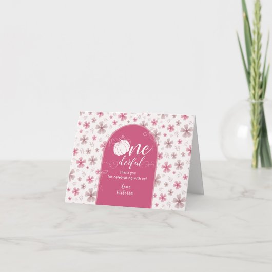 PINK BOW & ARCH FALL PUMPKIN FLOWERS BIRTHDAY BEDANKKAART (Voorkant)