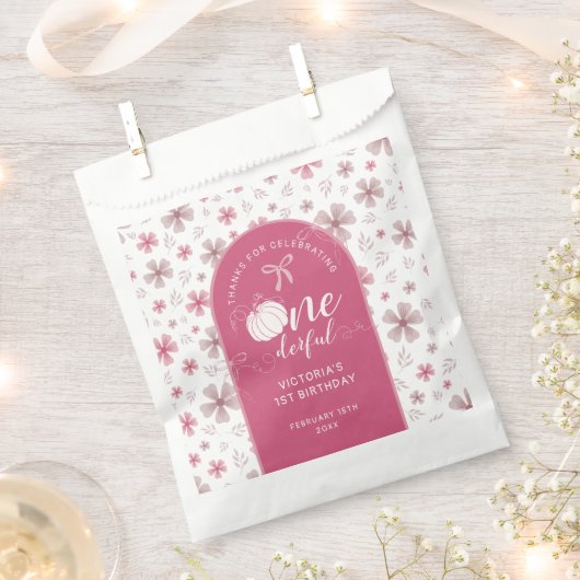 PINK BOW & ARCH FALL PUMPKIN FLOWERS BIRTHDAY BEDANKZAKJE (Geknipt)