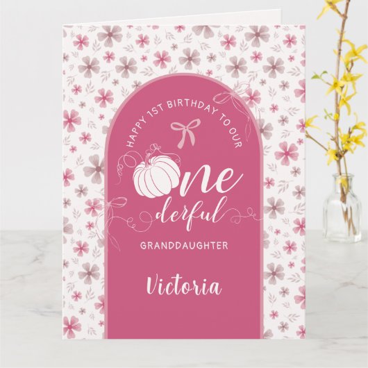 PINK BOW & ARCH FALL PUMPKIN FLOWERS BIRTHDAY KAART (Gele Bloem)