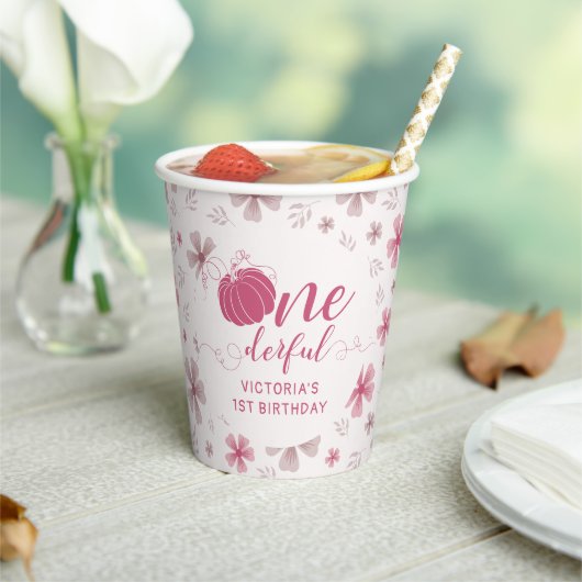 PINK BOW & ARCH FALL PUMPKIN FLOWERS BIRTHDAY PAPIEREN BEKERS (Insitu)