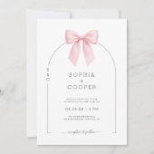 Pink Bow Arch Modern Serif Wedding Invitation Kaart (Voorkant)