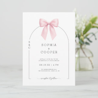 Pink Bow Arch Modern Serif Wedding Invitation Kaart
