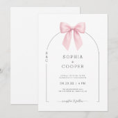 Pink Bow Arch Modern Serif Wedding Invitation Kaart (Voorkant / Achterkant)