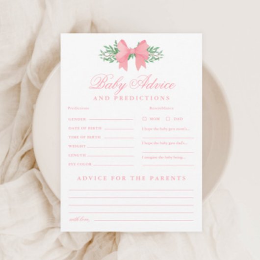 Pink Bow Baby Advies en voorspellingen Douche spel Kaart