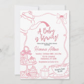 Pink Bow Baby Brouwt Thee Baby Shower Kaart (Voorkant)